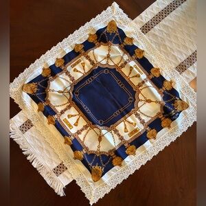 🍀WAS $275: Celine Vintage 1980s Silk Scarf Equestrian Motifs Rare Lace